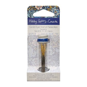 Blue Woodblock Floral Gold Eye Hand Tapestry Needles 6 Pack