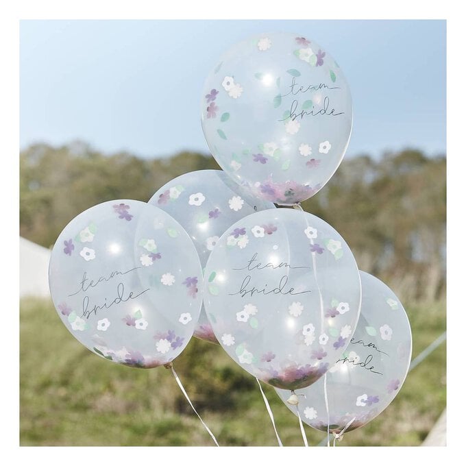 Ginger Ray Team Bride Flower Confetti Balloons 5 Pack image number 1