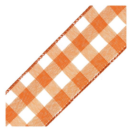 Orange Check Wire Edge Printed Ribbon 63mm x 3m image number 2