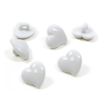 Hemline White Novelty Hearts Button 6 Pack