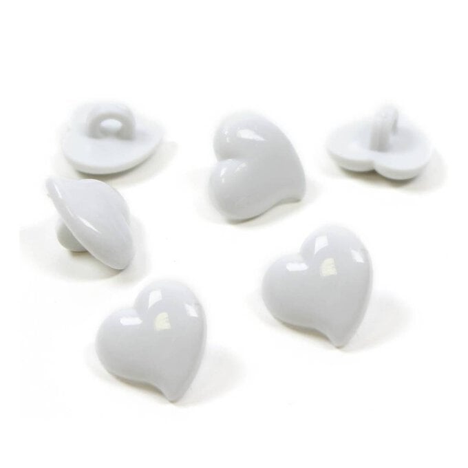 Hemline White Novelty Hearts Button 6 Pack image number 1