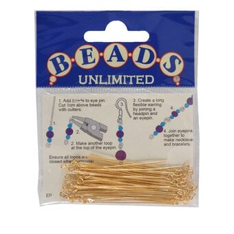 Beads Unlimited Gold Plated Eyepins 50mm 100 Pack