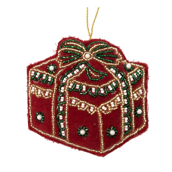 Hanging Beaded Gift Box Decoration 10cm image number 3