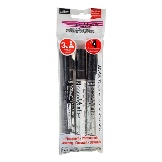 Pebeo White Silver and Black Deco Markers 3 Pack image number 1