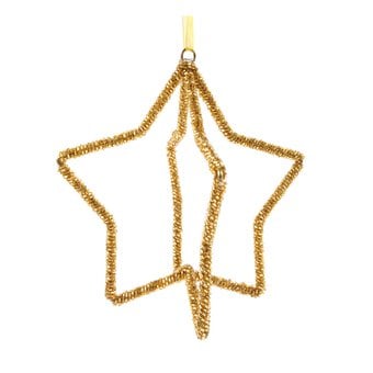 Hanging Gold Beaded Star Decoration 15cm