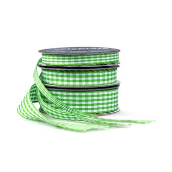 Lime Gingham Ribbon 15mm x 4m image number 3