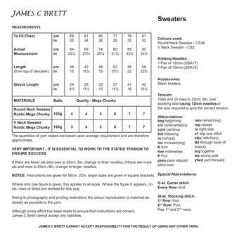 James C Brett Rustic Mega Chunky Jumpers Pattern JB756