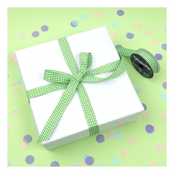 Lime Gingham Ribbon 15mm x 4m image number 5
