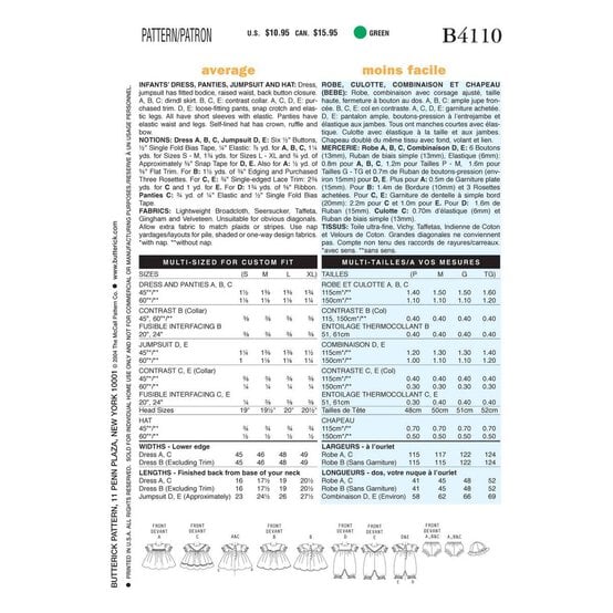 Butterick Baby Dress Sewing Pattern B4110 image number 2