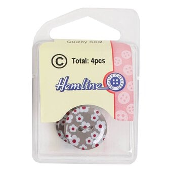 Hemline Grey Novelty Patterned Button 4 Pack