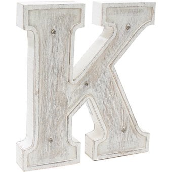 White Washed Wooden LED Letter K 21cm image number 3