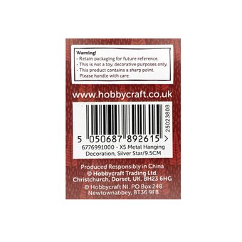 Hanging Silver Metal Star Decoration 9.5cm