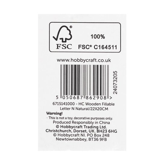 Wooden Fillable Letter N 22cm image number 6