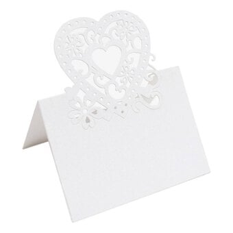 White Pearlescent Heart Place Cards 20 Pack