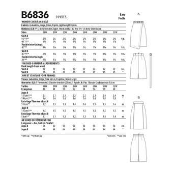 Butterick Women's Skirt and Belt  Sewing Pattern B6836 (RR 18W-24W)