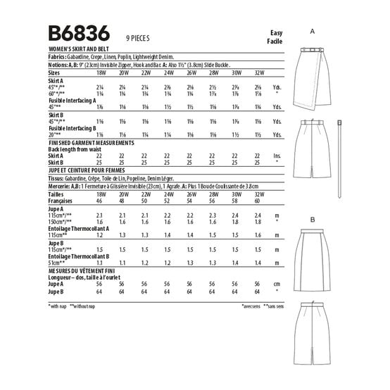 Butterick Women's Skirt and Belt  Sewing Pattern B6836 (RR 18W-24W) image number 2