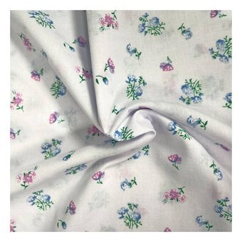 Pink and Blue Floral Polycotton Fabric by the Metre