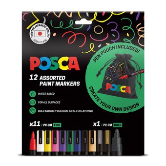 Uni-ball Posca Standard PC-3M Marker Pens and Pouch 12 Pack