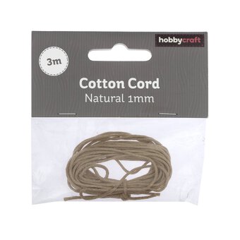 Natural Cotton Cord 1mm x 3m 