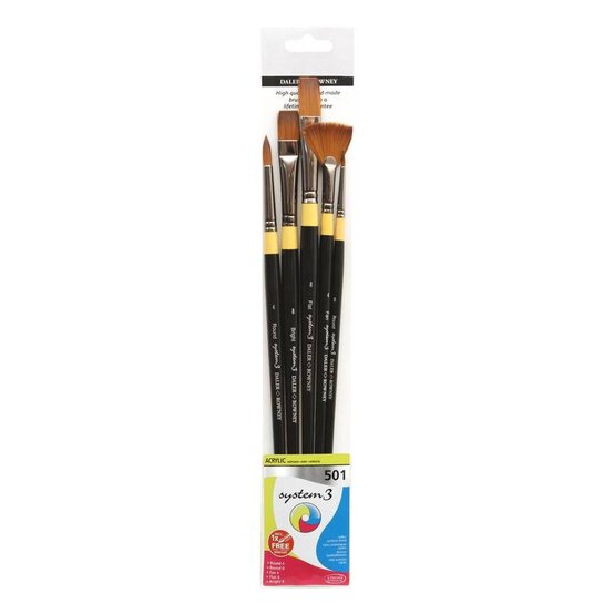 Daler-Rowney System3 Acrylic 501 Long Handle Brush Set 5 Pack image number 1