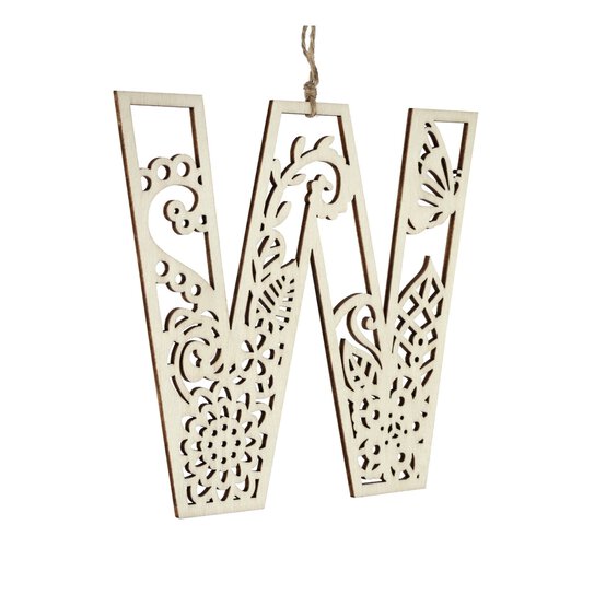 Wooden Filigree Hanging Letter W 12cm image number 1