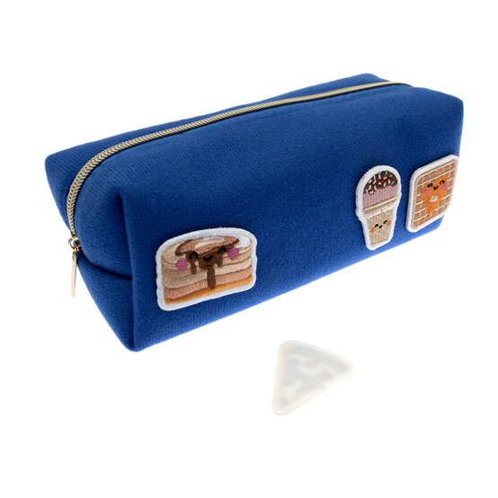 Kawaii Food Patch Blue Felt Pencil Case image number 3