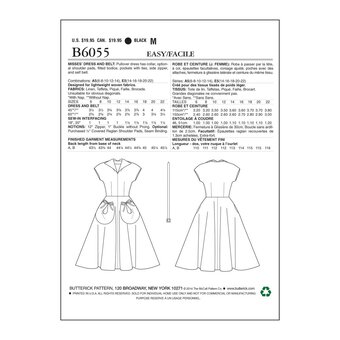 Butterick Women's Dress and Belt  Sewing Pattern B6055 (A5 6-14)