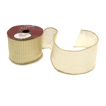 Gold Pleat Wire Edge Printed Ribbon 63mm x 3m
