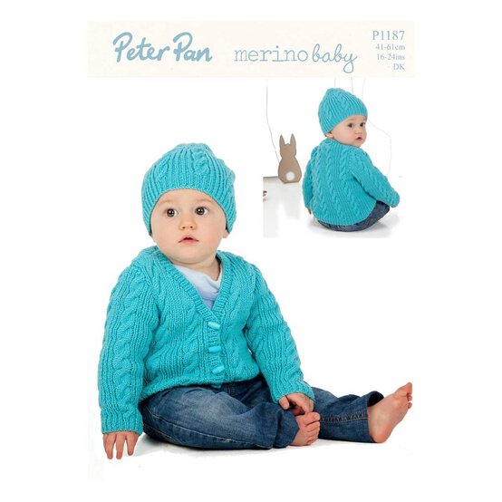 Peter Pan Baby Merino Cardigan and Hat Digital Pattern P1187 image number 1