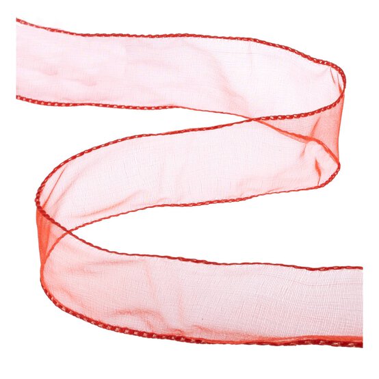 Orange Red Wire Edge Organza Ribbon 63mm x 3m image number 1