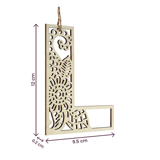 Wooden Filigree Hanging Letter L 12cm image number 4