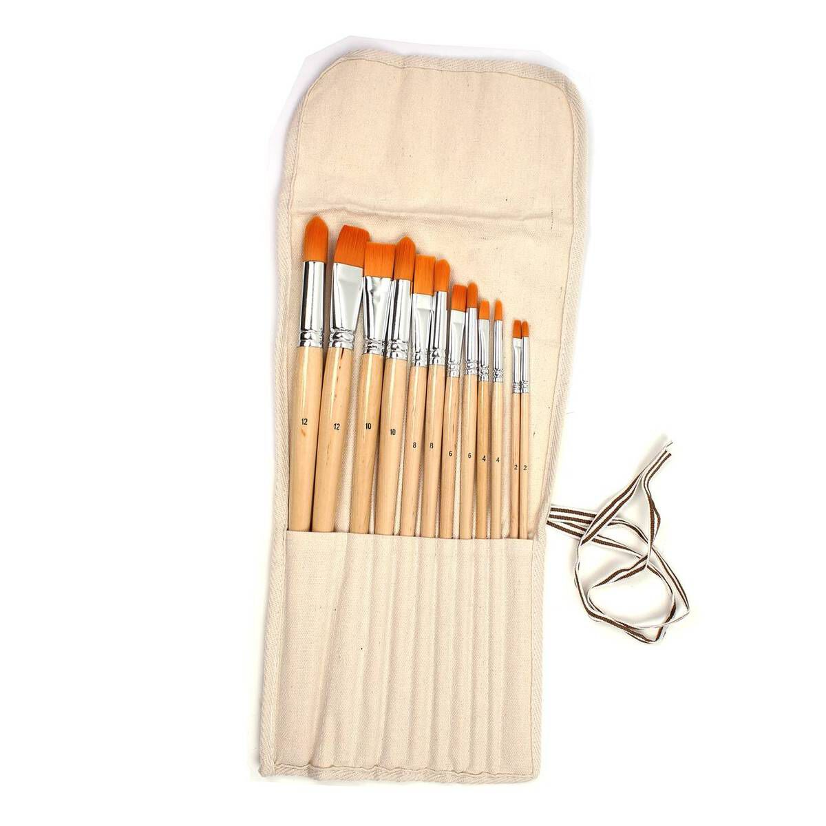 12 Nylon Paint Brushes in Canvas Holder Hobbycraft