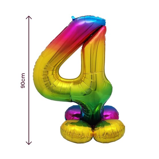 Standing Multicoloured Number 4 Balloon 90cm image number 2