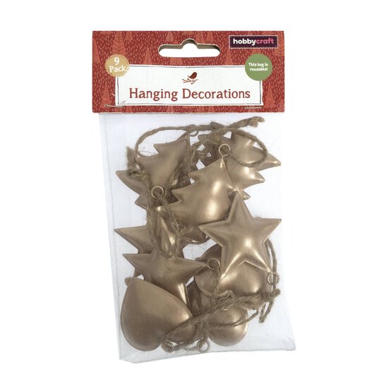 Gold Hanging Christmas Decorations 9 Pack image number 3
