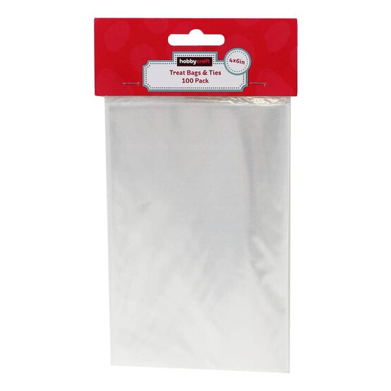 Clear Treat Bags with Ties 10 x 15cm 100 Pack