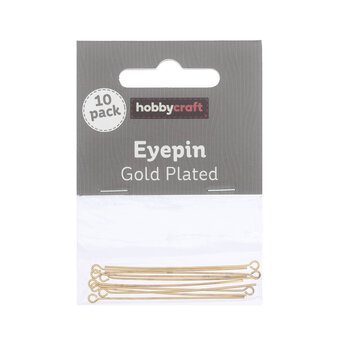 Gold Plated Eyepins 50mm 10 Pack