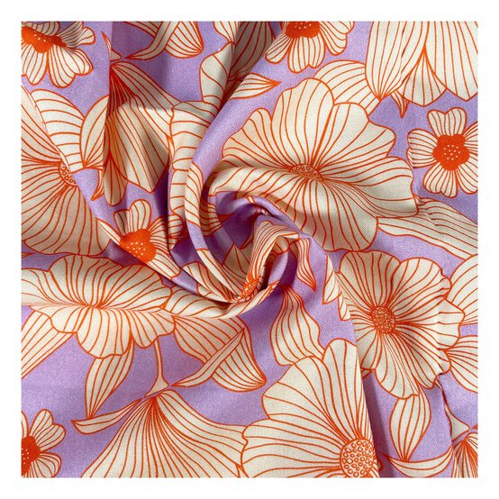 Lilac Orange Line Flower Viscose Fabric by the Metre image number 1