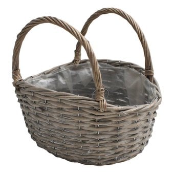 Washed Brown Wicker Basket with Handles 31cm