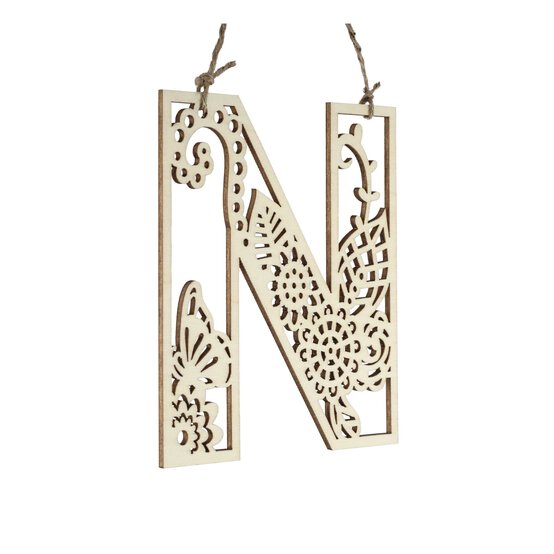 Wooden Filigree Hanging Letter N 12cm image number 1