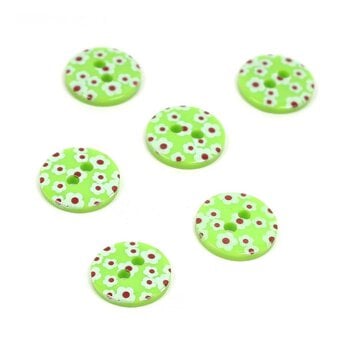 Hemline Green Novelty Patterned Button 6 Pack