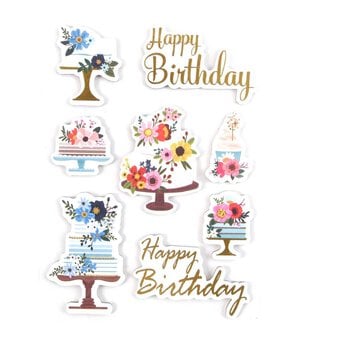 Happy Birthday Flower Cake Chipboard Stickers 8 Pack
