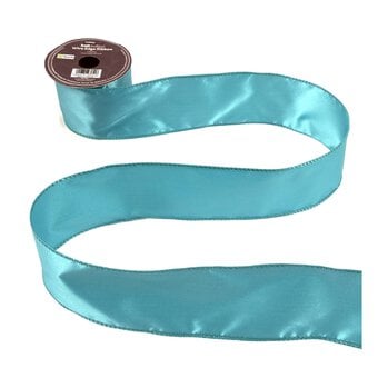 Teal Wire Edge Satin Ribbon 63mm x 3m image number 2