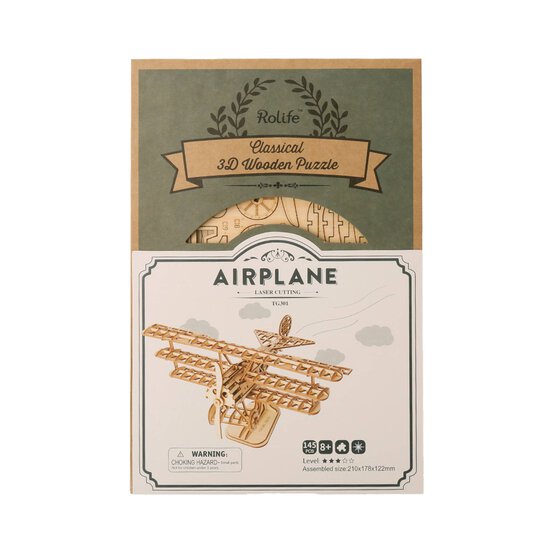 Rolife Bi-Plane 3D Wooden Puzzle Kit image number 1