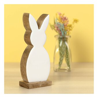 White Enamel Standing Wooden Bunny 16cm