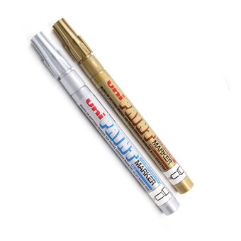 Uni Paint Silver and Gold Bullet Tip Permanent Marker 2 Pack