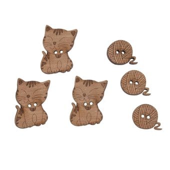 Trimits Wooden Cat Buttons 6 Pieces