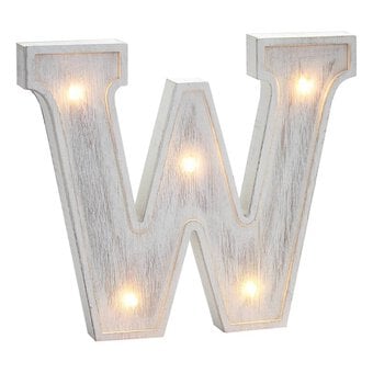 White Washed Wooden LED Letter W 21cm