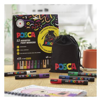 Uni-ball Posca Standard PC-5M Marker Pens and Pouch 12 Pack