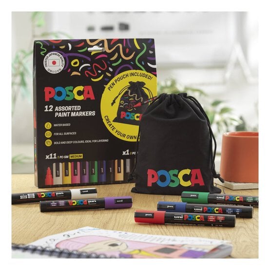 Uni-ball Posca Standard PC-5M Marker Pens and Pouch 12 Pack image number 2