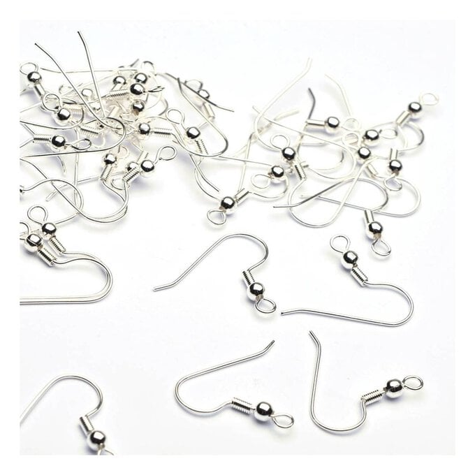 Beads Unlimited Silver Plated Long Ballwire Fish Hooks 28 Pack image number 1